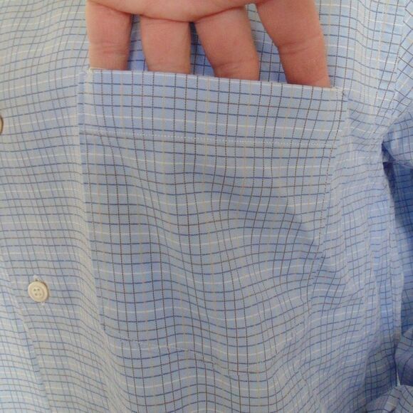 ERMENEGILDO ZEGNA Shirt, XL, Blue, Tattersall plaid, Button down Collar, LS - Picture 4 of 14